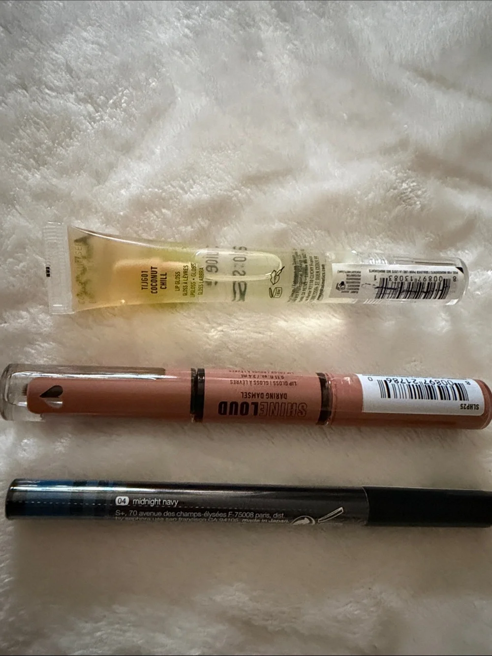 Sephora Black Felt Tip Eyeliner with NYX Clear Gloss and Warm Brown Lip Tint